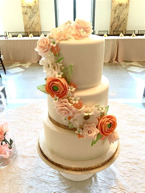 Wedding Cake With Coral Flowers