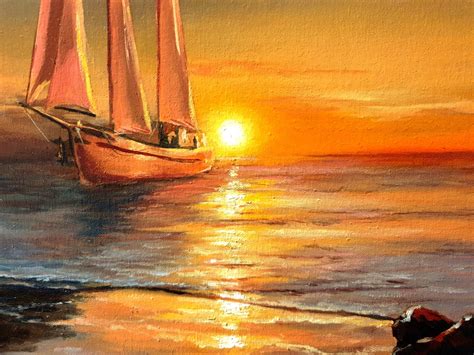 Sailboat At Sunset Boat Painting Oil Painting Boat Etsy