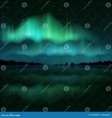 Northern Lights Aurora Borealis Vector Realistic Illustration Stock