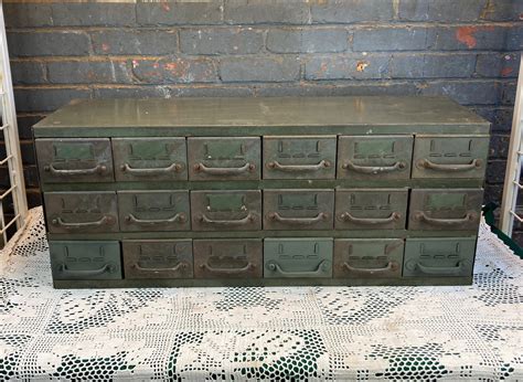 Vintage Equipto Green Industrial 18 Drawer Steel Parts Cabinet Cubby