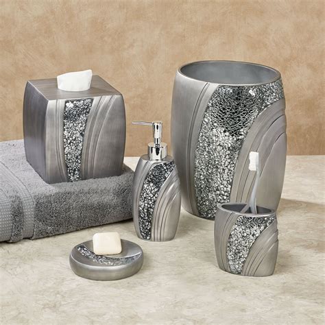 There are contemporary, rustic, and traditional. Brilliance Mosaic Silver Gray Bath Accessories