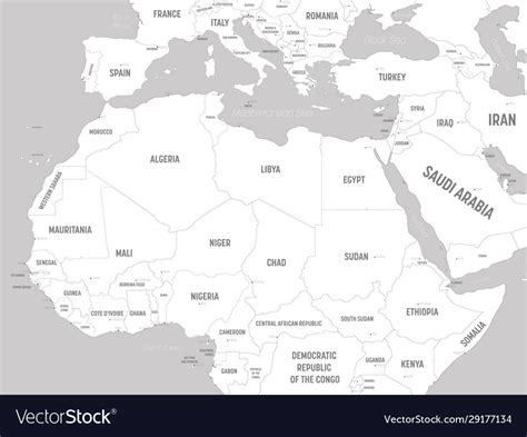 Northern Africa Map White Lands And Grey Water Vector Image