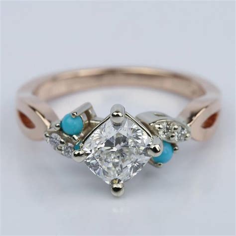 Turquoise Accented Cushion Diamond Engagement Ring