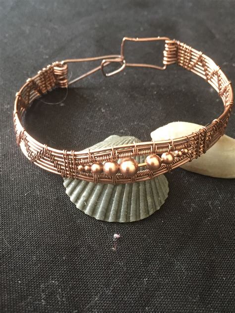Wire Wrapped Copper Cuff Bracelet Beaded Wire Wrapped Etsy