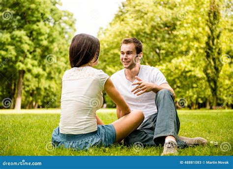 Young Couple Talking Outdoor Stock Image Image Of Nature Person