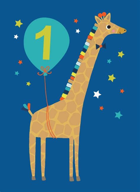 Giraffe Blue 1st Birthday By Natalie Alex Designs Cardly