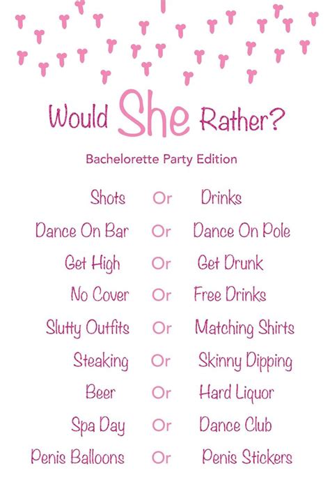 Would She Rather Bachelorette Party Edition Printable Bachelorette Game