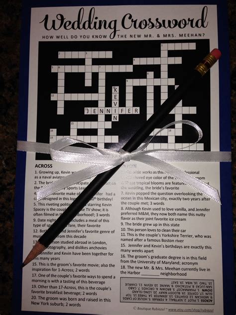 Wedding Crossword Puzzle Perfect For Welcome Bags Wedding Crossword