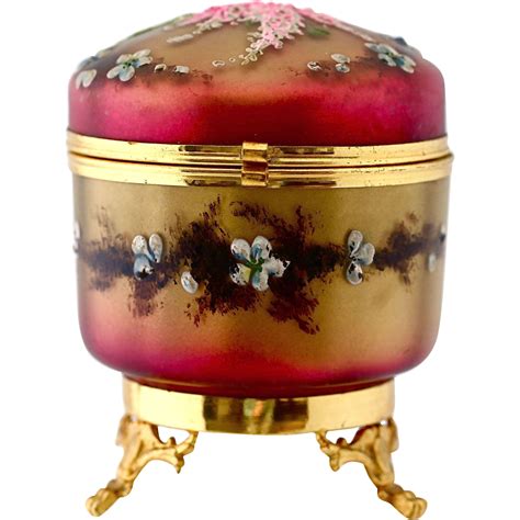 Antique French Enameled Art Glass Hinged Trinket Box From Memorablecollection On Ruby Lane