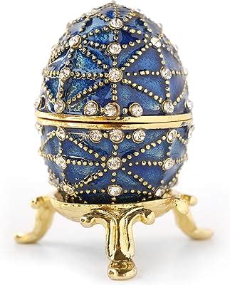 Faberge Egg Shaped Trinket Box Vintage Enameled Easter Egg Diamante Jewelry Organizer Trinket