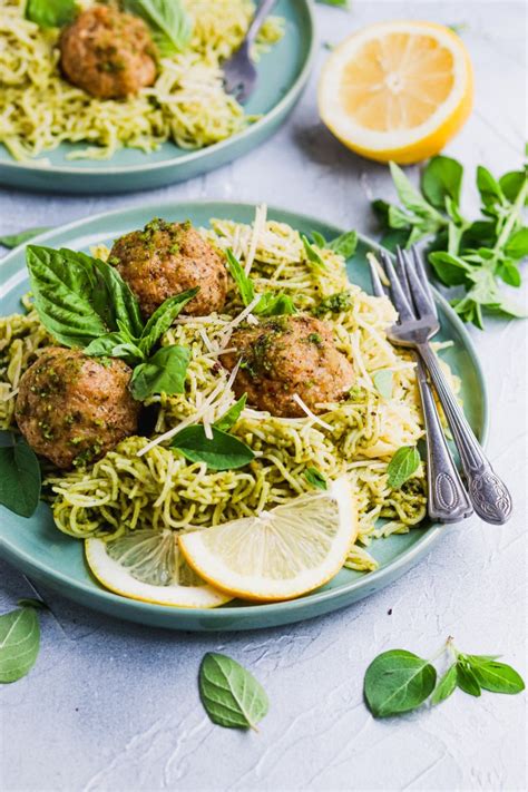 Pesto Chicken Meatballs And Pasta For The Love Of Gourmet