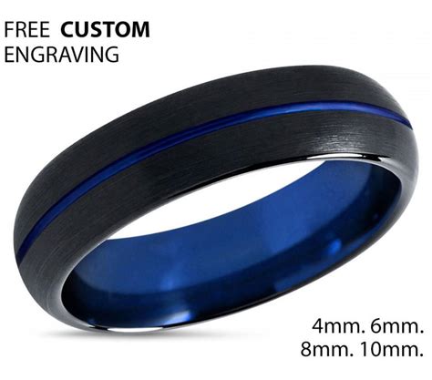 Tungsten Ring Mens Black Blue Wedding Band Tungsten Ring Tungsten Carbide 6mm Tungsten Man Wedding Male Women Anniversary Matching 