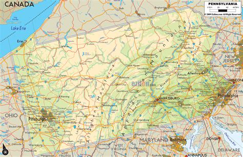 Physical Map Of Pennsylvania Ezilon Maps