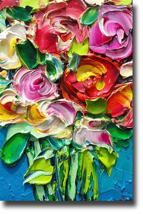 Original Oil Painting Roses Art Palette Knife Impasto By Bsasik Art