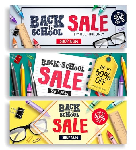 Premium Vector Back To School Sale Vector Web Banner Set Sale
