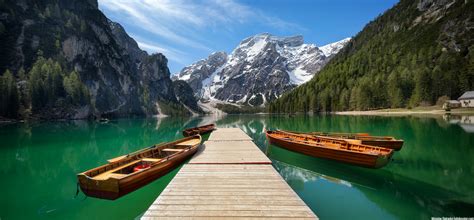 Boats At The Lago Di Braies Dolomites Italy Hdrshooter