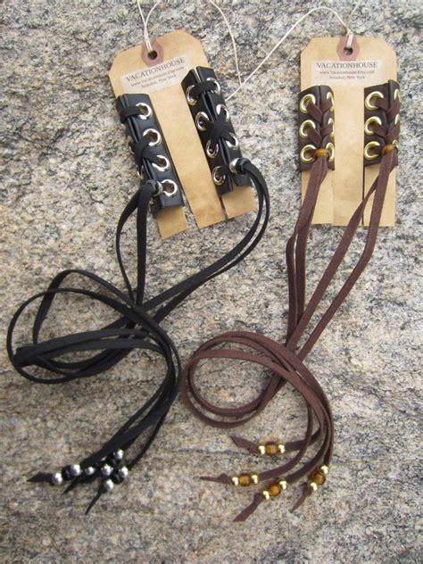 Leather Hair Wraps Black Leather Ties Laced Corset Beaded Ponytail