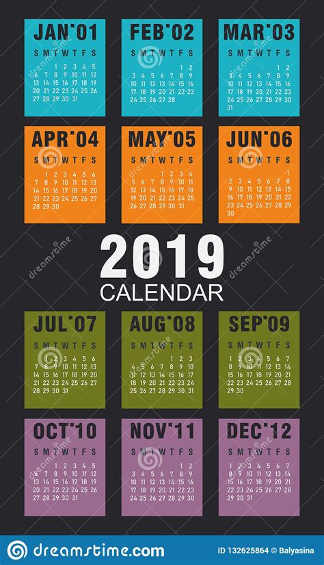 Calendar For 2019 Year Stock Vector Illustration Of Monday 132625864