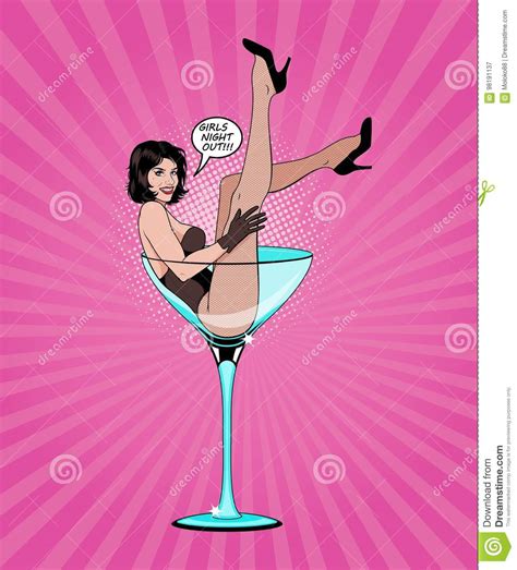 Pin Up Girl In Martini Glass Stock Vector Illustration Of Body