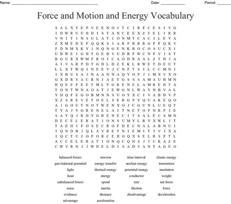 Energy Motion And Forces Word Search Wordmint