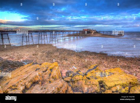 Weston Super Mare Old Pier Somerset England In Colourful Hdr With Rock