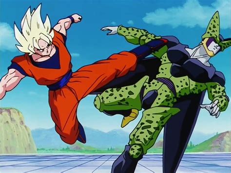 Goku Super Saiyan Vs Cell Perfect Universal Dragon Ball Wiki Fandom