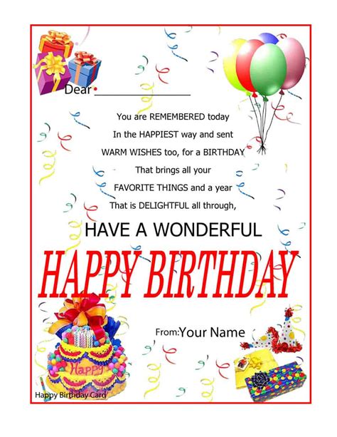 40 Free Birthday Card Templates Templatelab Free Editable And