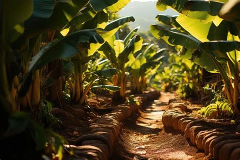 Premium Ai Image Banana Plantation In The Sun
