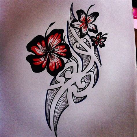 A Tattoo Design With Flowers And Butterflies On White Paper