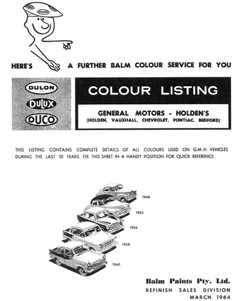 1962 Holden Paint Charts And Color Codes