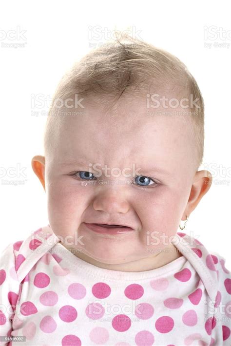 Poor Baby Girl Crying Isolated On White Stock Photo Download Image