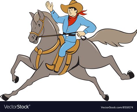 Cowboy Riding Horse Waving Cartoon Royalty Free Vector Image