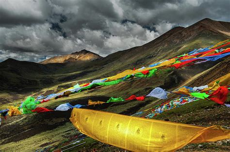 Colourful Flag With Tibetan Landscape Photograph By Coolbiere