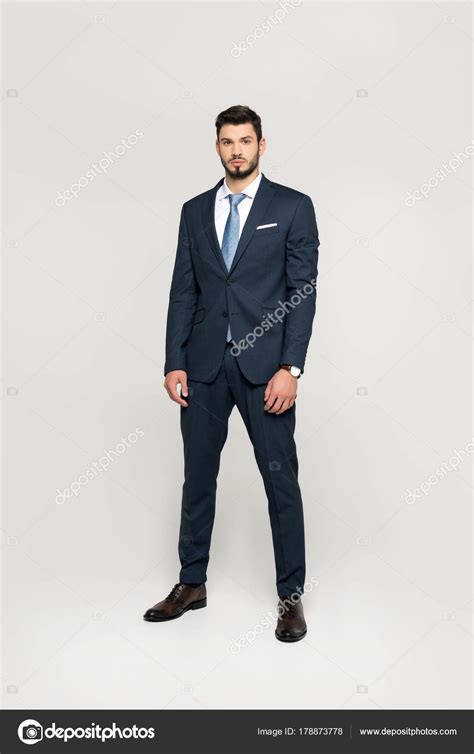 Full Length View Stylish Handsome Young Businessman Looking Camera
