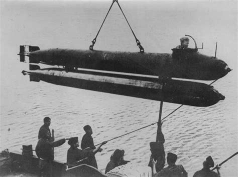 A German One Man Submarine Preparing To Be Launched Into The River