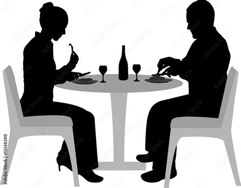 Couple Sitting And Dining Silhouettes Vector Stock Vector Adobe Stock