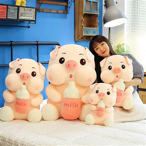 Cute Kawaii Plush Drinking Pig Doll Pig Plush Pillow Doll Toy Soft Pig