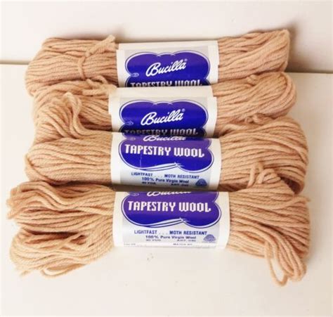 Vintage Bucilla Tapestry Wool Yarn Light Brown Tan Shade Lot Of 4