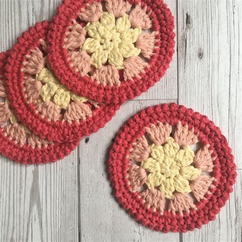 Sunshine Flower Crochet Coaster Crochet Coaster Pattern Crochet