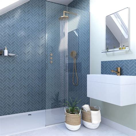 Showerwall Custom Navy Herringbone Acrylic Shower Wall Panel 1200 X 2440 Upstairs Bathrooms