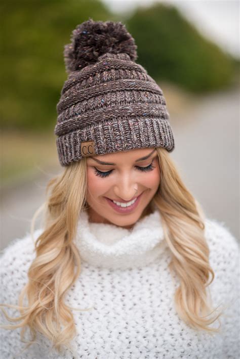 CC Knit Pom Beanie Brown NanaMacs Com 2 Hats For Women Knitted