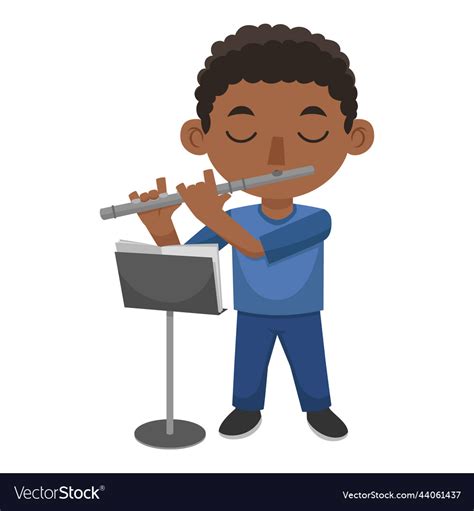 A Boy Is Playing The Flute While Looking Vector Image