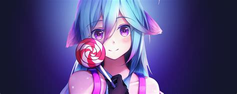 2560x1024 Anime Girl Cute Rainbows And Lolipop 2560x1024 Resolution Hd