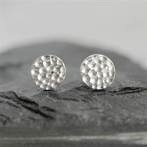 7mm Silver Hammered Flat Disc Stud Earrings Hammered Circle Etsy