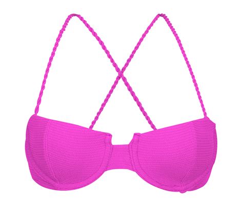 Textured Magenta Pink Balconette Top With Crossed Straps Top St