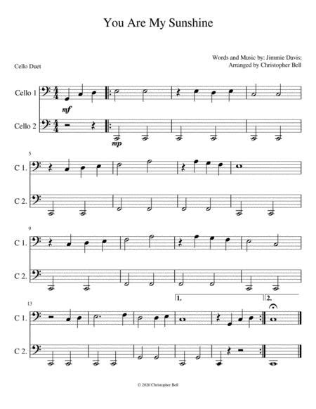 You Are My Sunshine Easy Violin Cello Duet Free Music Sheet