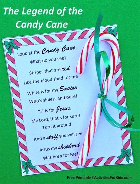 As early as 1882, candy canes have been hung on christmas trees. Legend of the Candy Cane Printable | Candy cane story ...