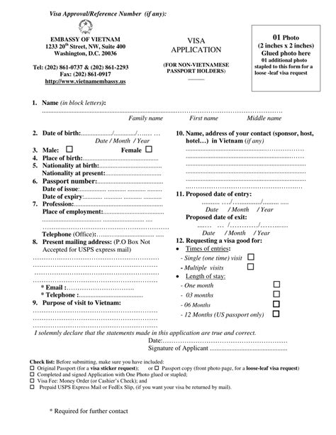 Washington Dc Vietnam Visa Application Form Embassy Of Vietnam