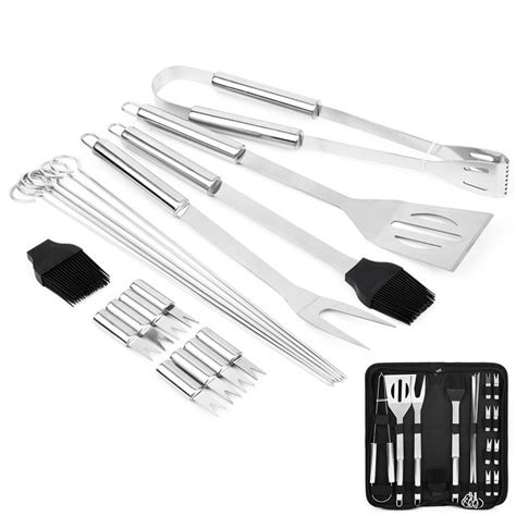 20pcs bbq grill accessories tools set stainless steel grilling tools with carry bag for camping