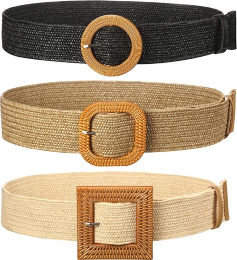 3 Pieces Straw Woven Elastic Waist Belt For Women Bohemian Dress Braided Belt Amazonca